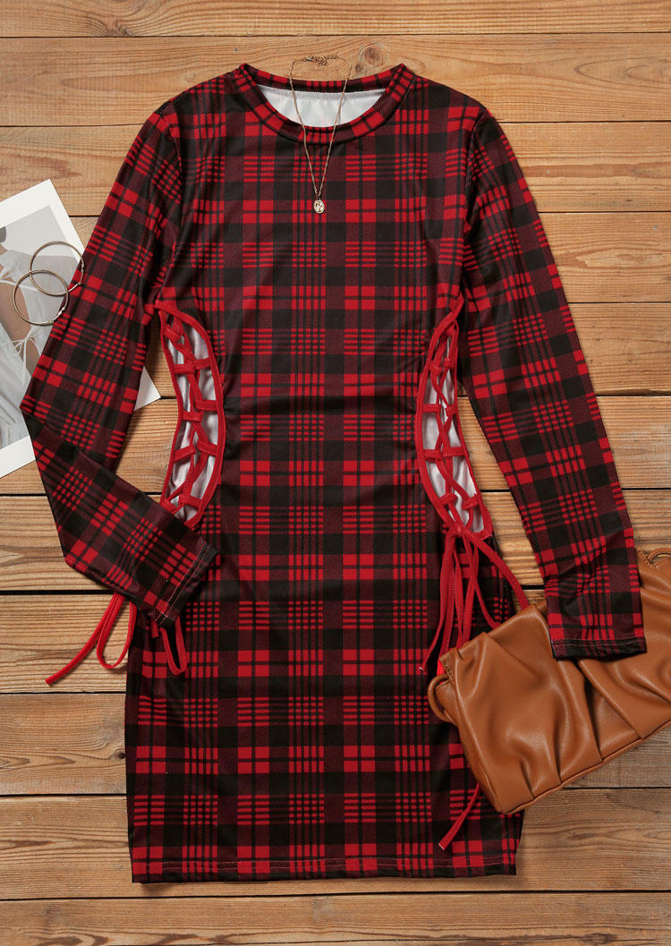 

Bodycon Dresses Plaid Lace Up Criss-Cross Bodycon Dress in Multicolor. Size
