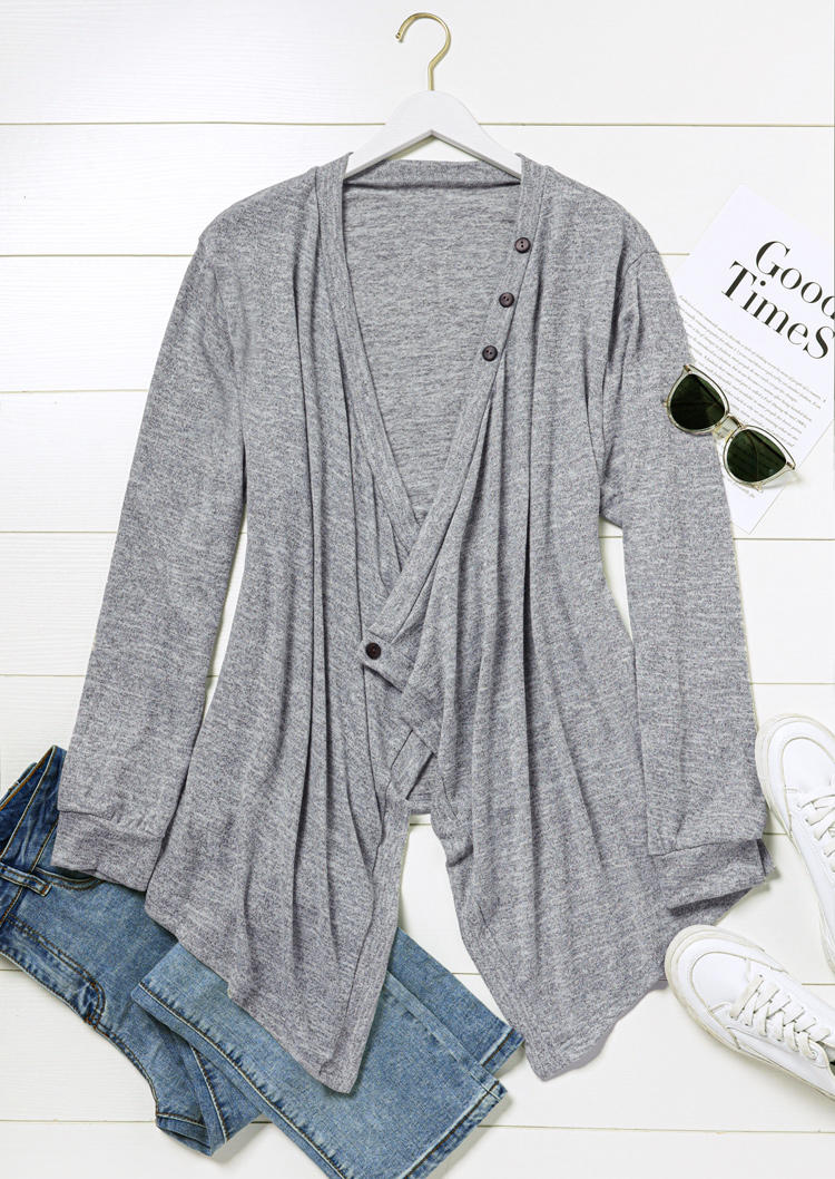 

Cardigans Button Irregular Long Sleeve Cardigan in Gray. Size: L,M,S