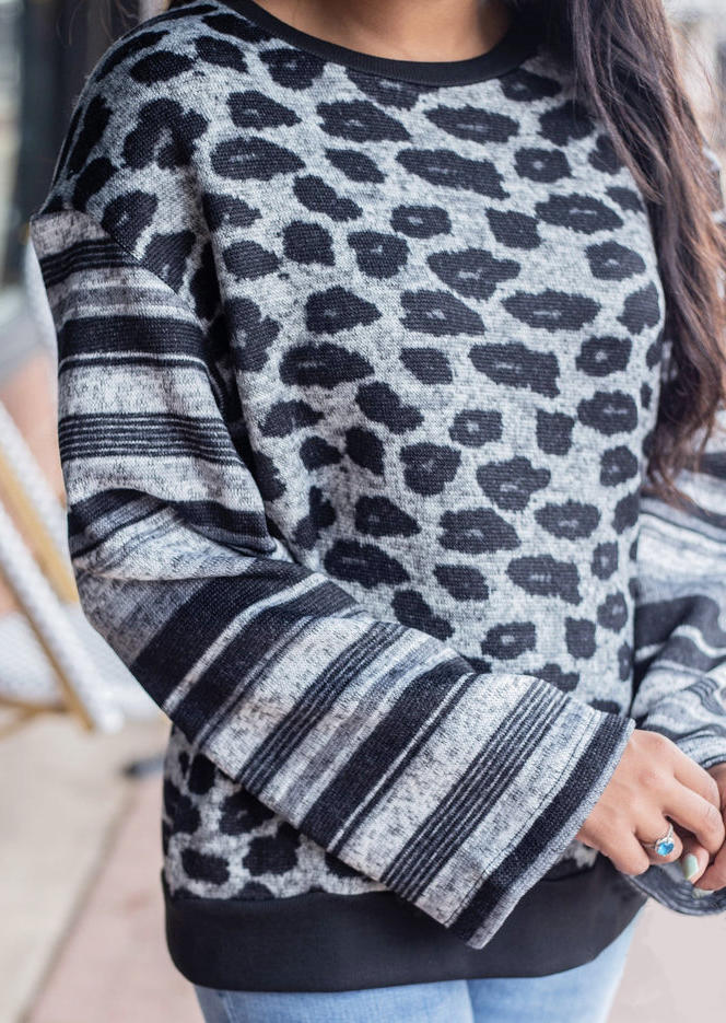 Leopard Striped Long Sleeve Pullover Sweatshirt