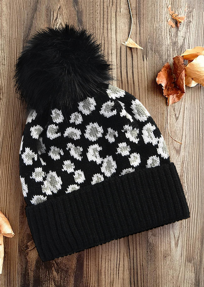 

Hats Leopard Knitted Hairball Hat in Black. Size