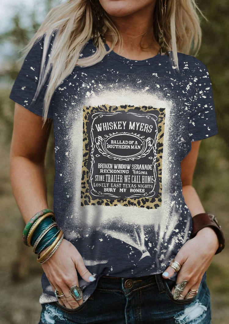 T-shirts Tees Whiskey Myers Leopard Bleached T-Shirt Tee - Deep Blue in Blue. Size: L,M,S,XL
