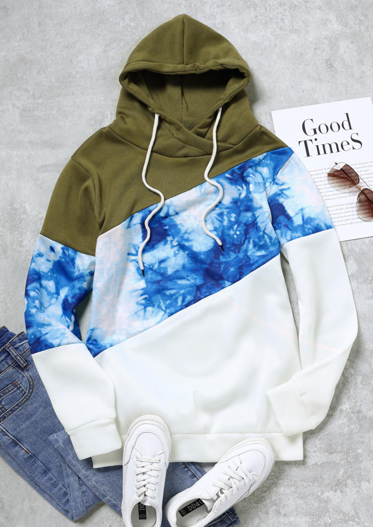 Hoodies Color Block Marble Graphic Pullover Hoodie in Blue. Size: L,S