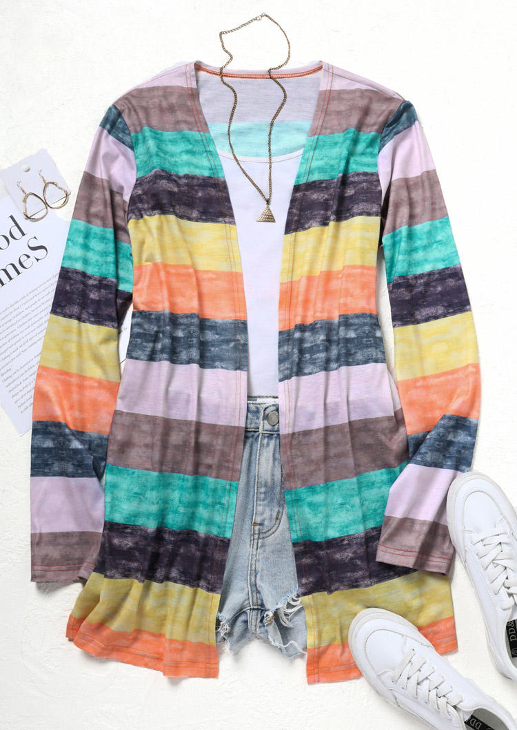 

Cardigans Colorful Striped Long Sleeve Cardigan in Multicolor. Size