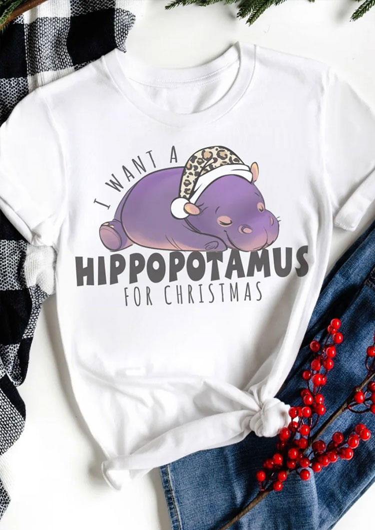 T-shirts Tees I Want A Hippopotamus For Christmas T-Shirt Tee in White. Size: L