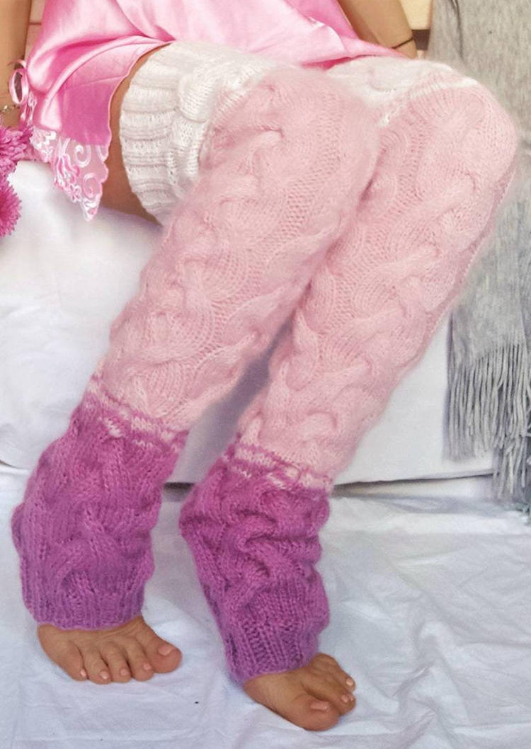 

Knee-High Socks Color Block Knitted Leg Warmers Socks in Multicolor. Size