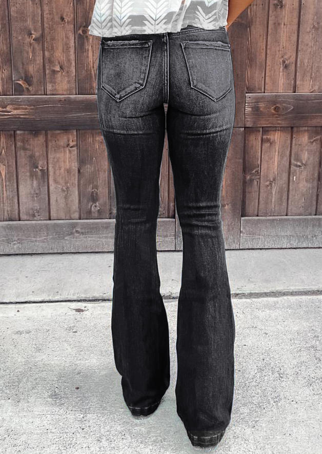 

Pants Ripped Hole Distressed Pocket Denim Jeans in Black. Size