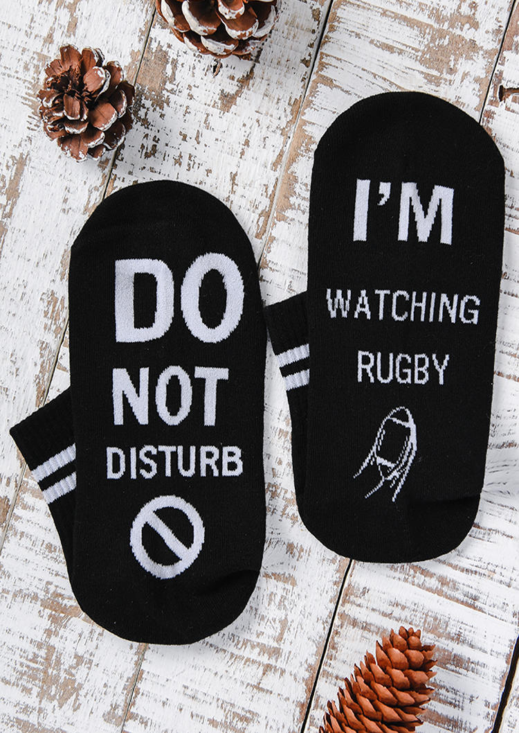 

Crew Socks Do Not Disturb I'm Watching Rugby Soccer Crew Socks in Black. Size