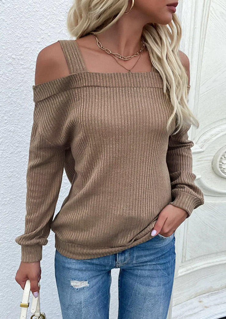 Blouses Cold Shoulder Long Sleeve Blouse in Brown. Size: M