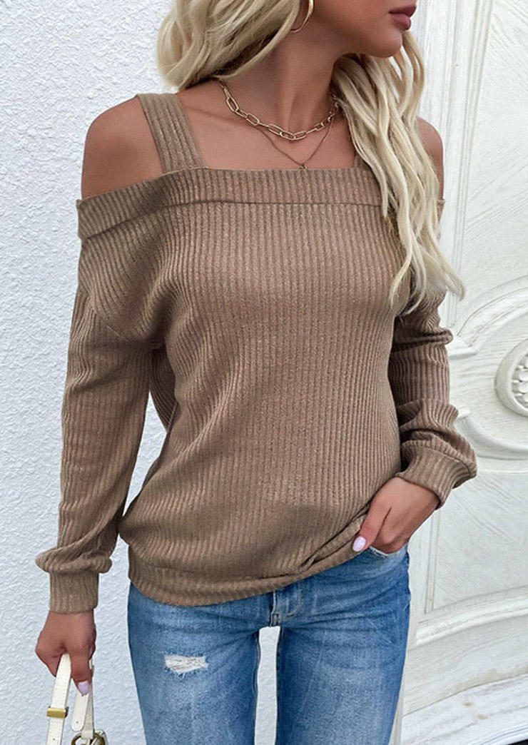 

Blouses Cold Shoulder Long Sleeve Blouse in Brown. Size