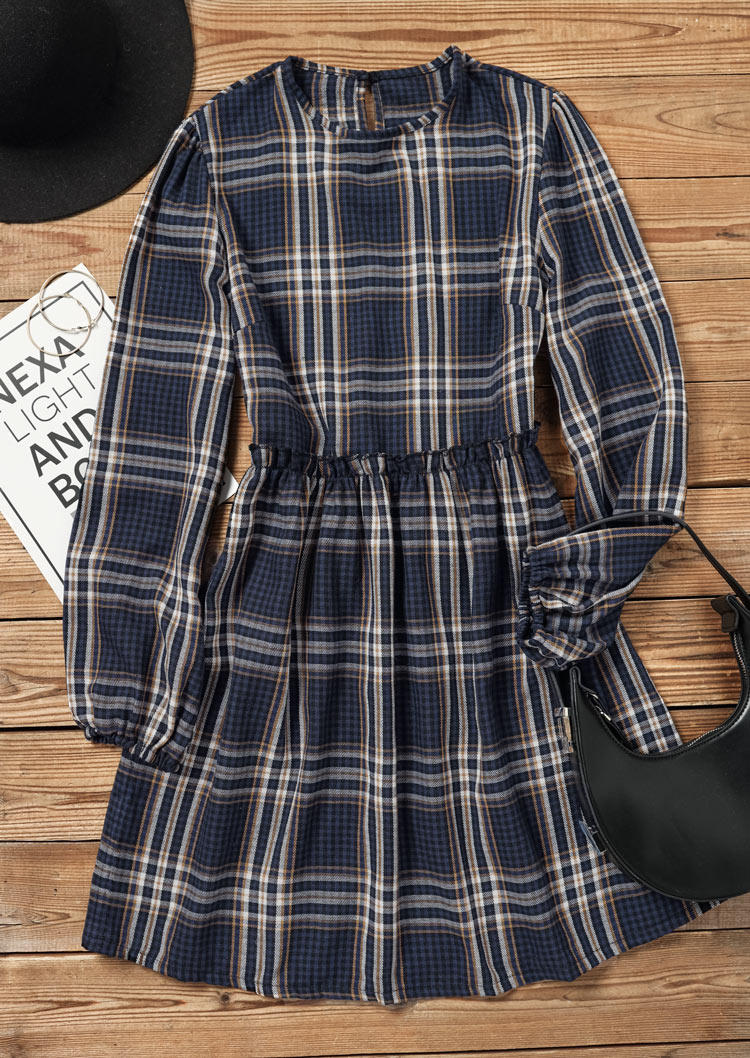 

Mini Dresses Plaid Ruffled Elastic Cuff Mini Dress in Multicolor. Size