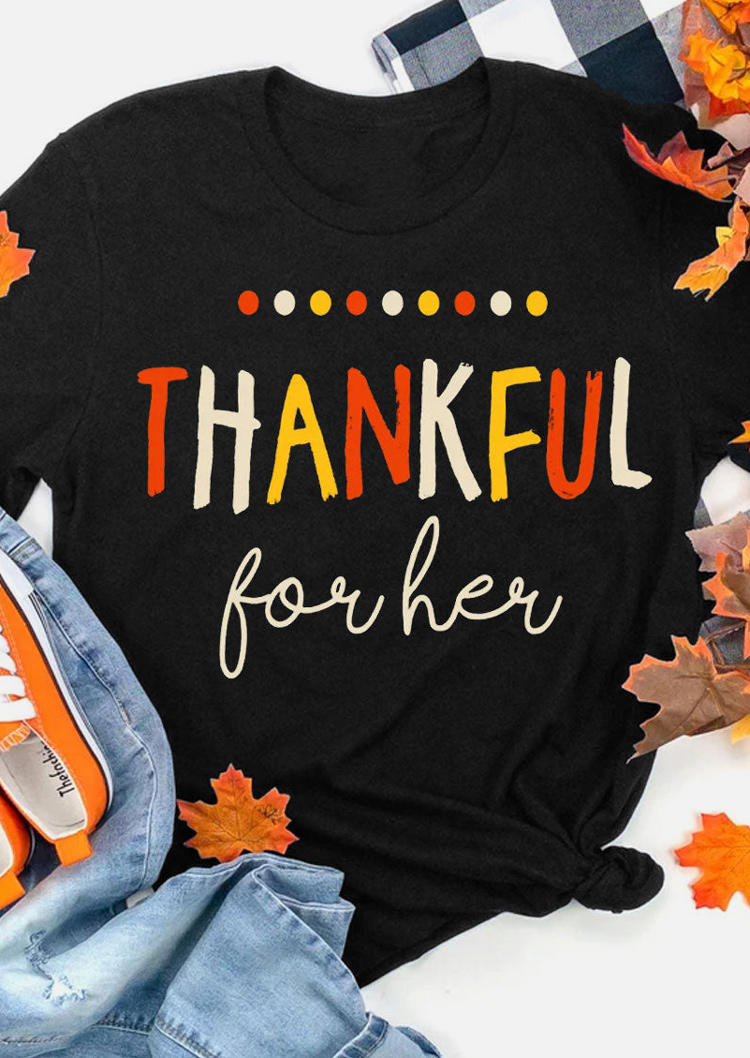 

T-shirts Tees Thankful For Her O-Neck T-Shirt Tee in Black. Size: L,M,,XL