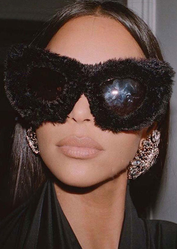 

Sunglasses Trendy Cat Eye Soft Fur Sunglasses in Black. Size