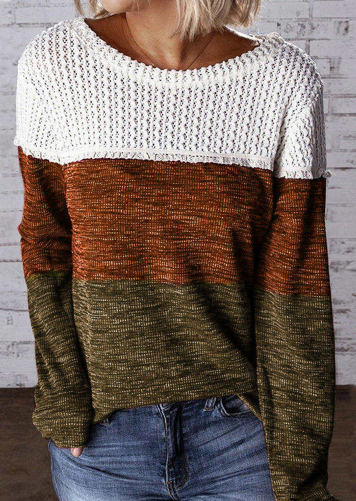 

Blouses Color Block Hollow Out Long Sleeve Blouse in Multicolor. Size