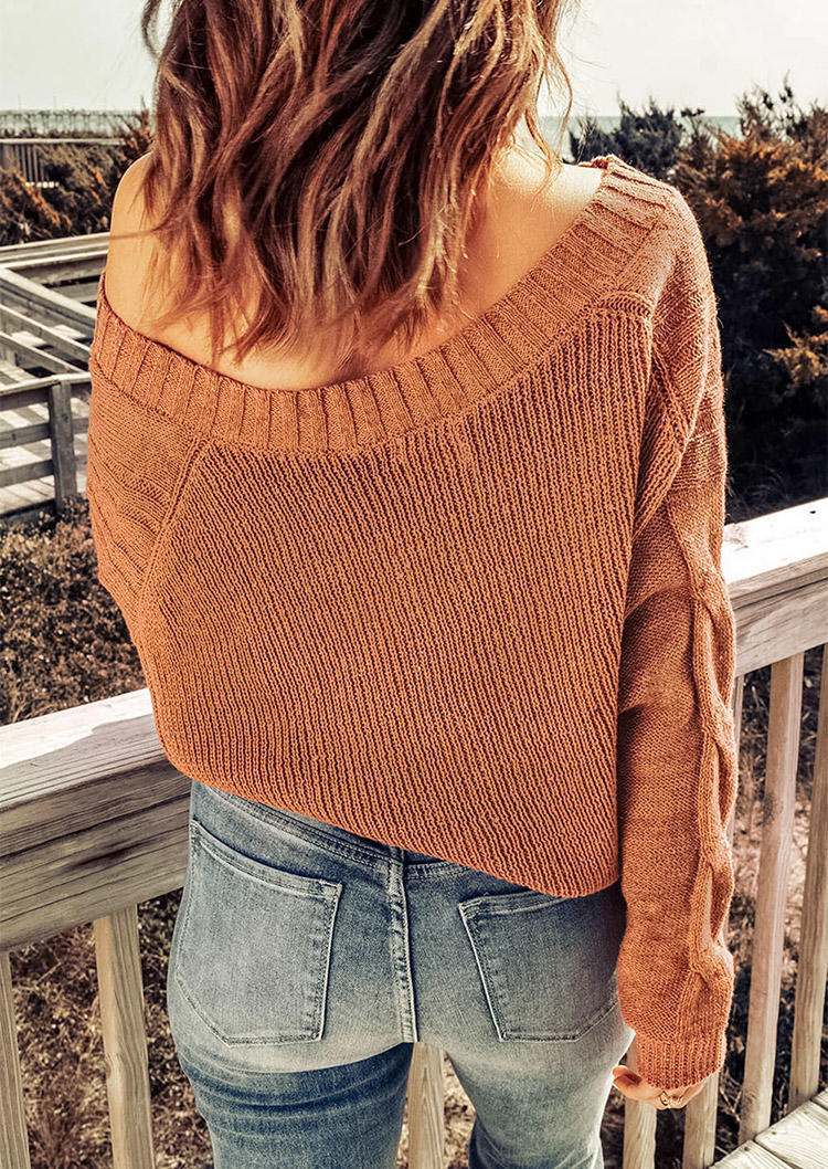 Long Sleeve Notched Neck Sweater - Orange