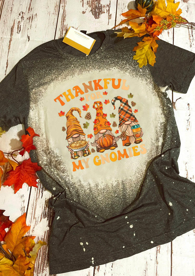 

T-shirts Tees Thankful For My Gnomies Pumpkin Maple Leaf Plaid Bleached T-Shirt Tee - Army Green in Green. Size: L,M