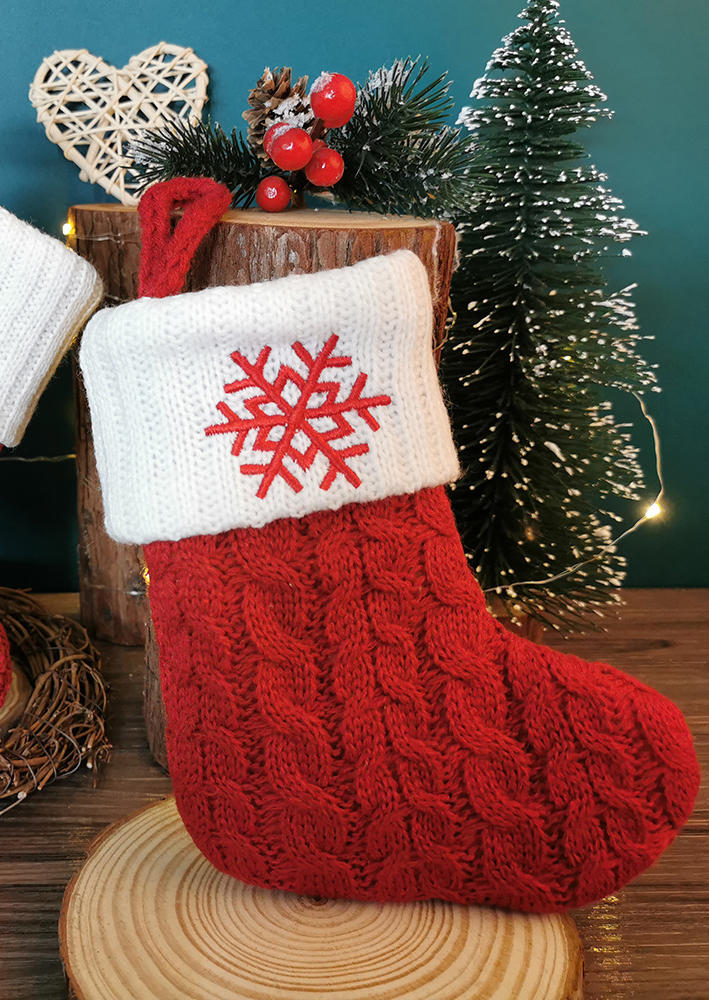 

Knitted Snowflake Christmas Stocking Candy Gift Bag in Red. Size