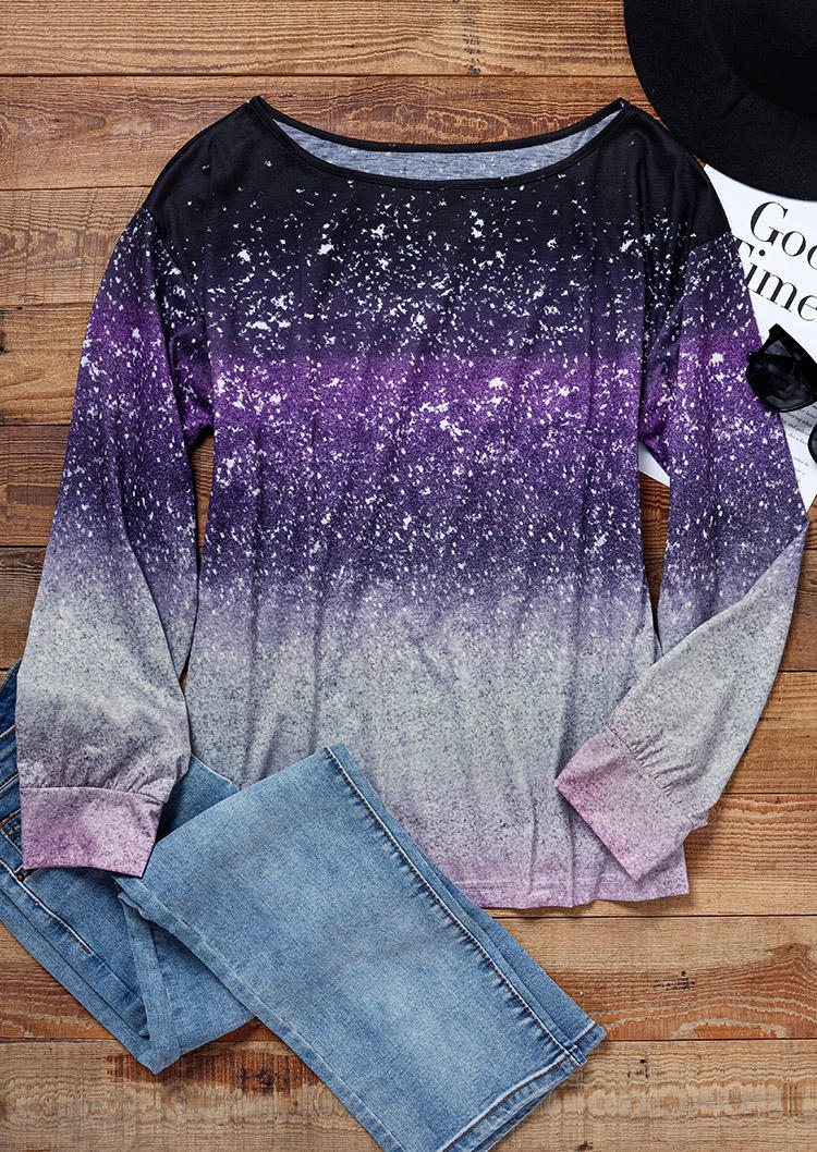 

Blouses Gradient Long Sleeve O-Neck Blouse in Multicolor. Size