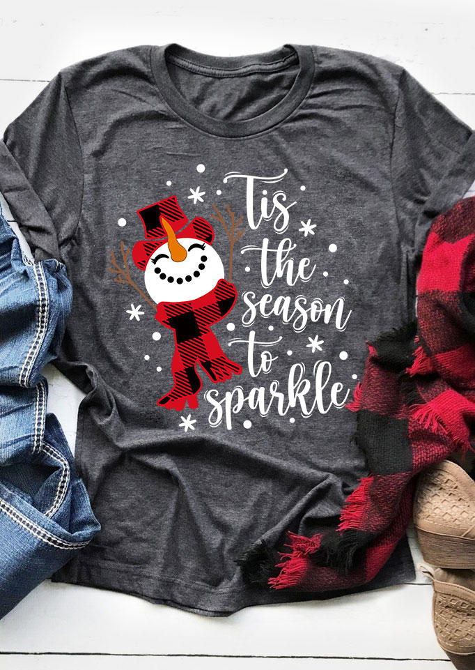 T-shirts Tees Christmas Snowman Tis The Season To Sparkle T-Shirt Tee - Dark Grey in Gray. Size: S
