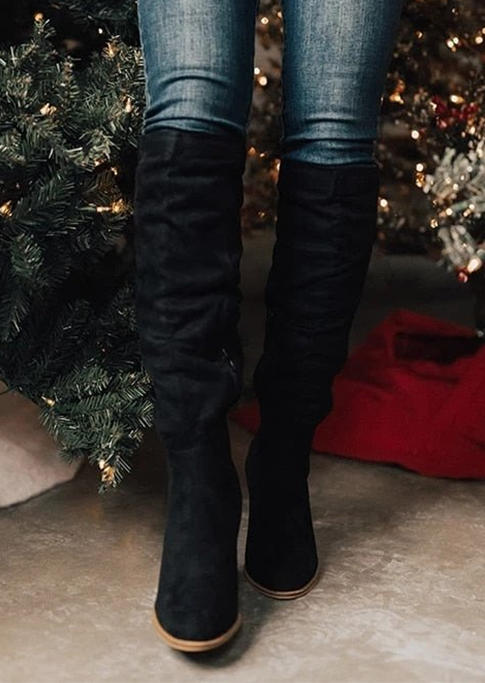 

Boots Zipper Knee-High Heeled Boots in Black. Size