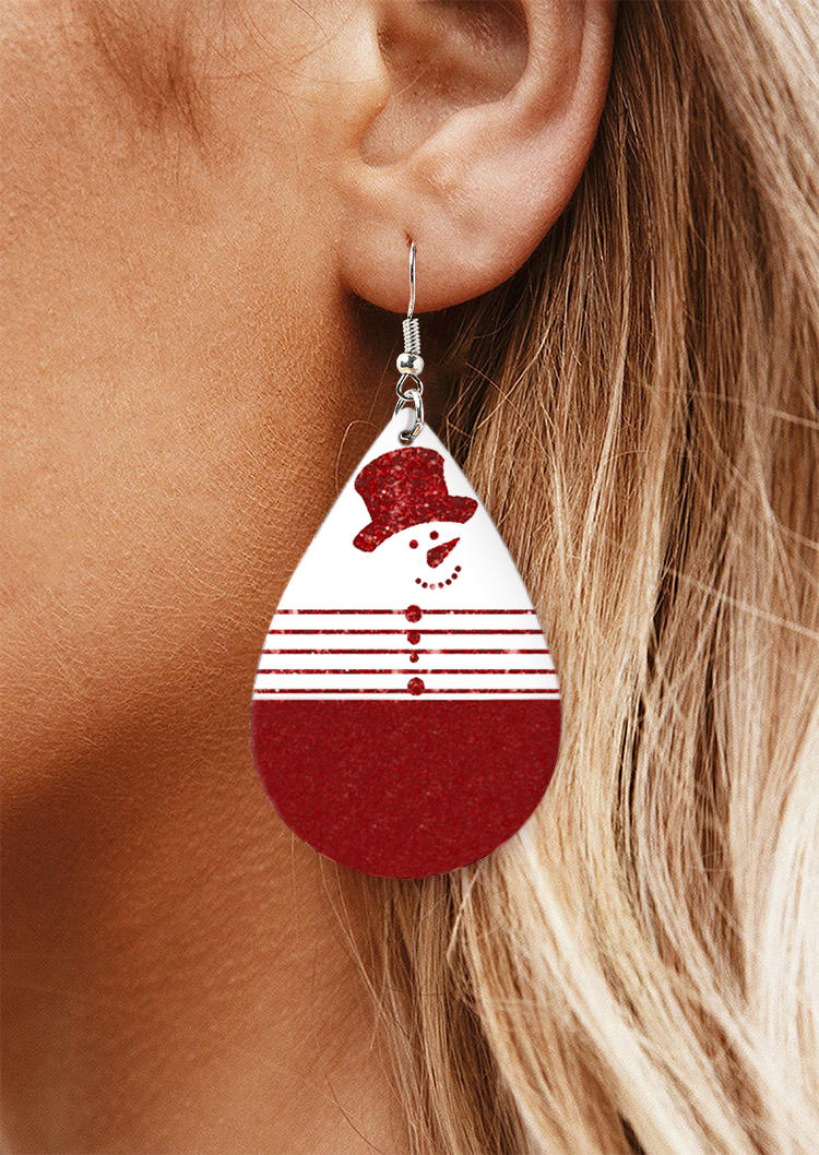 Earrings Christmas Snowman Striped Water Drop Earrings in Red. Size: One Size