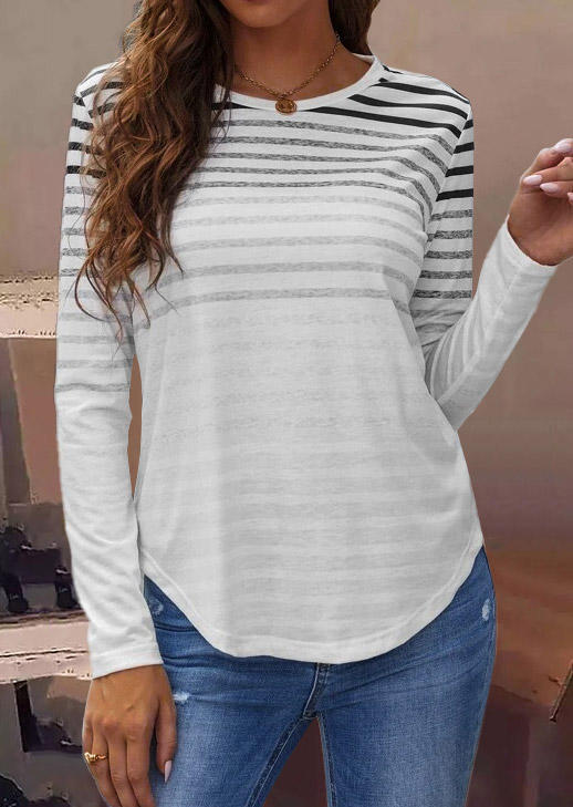 

Blouses Striped Gradient Long Sleeve Blouse in White. Size