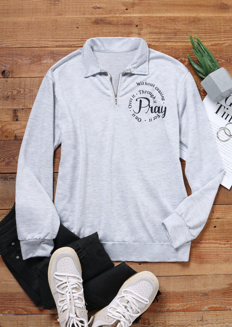 

Sweatshirts Pray For It Pray On It Cross Zipper Sweatshirt - Light Grey in Gray. Size