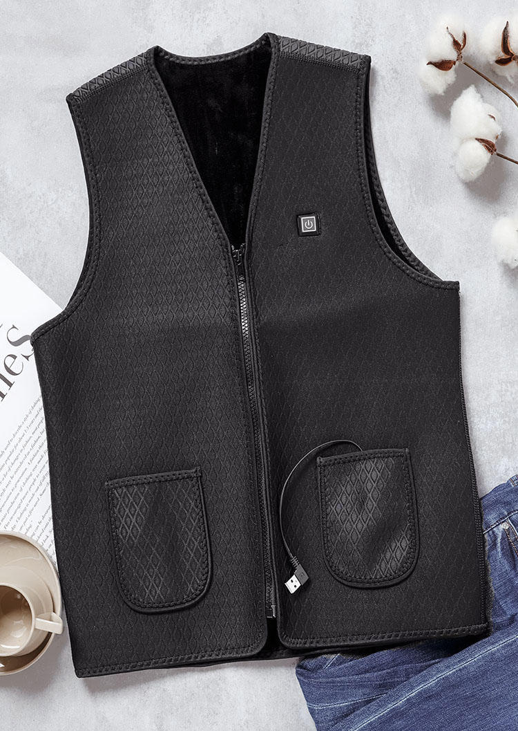 Coats Pocket Zipper Intelligent Electric Vest Coat in Black. Size: L