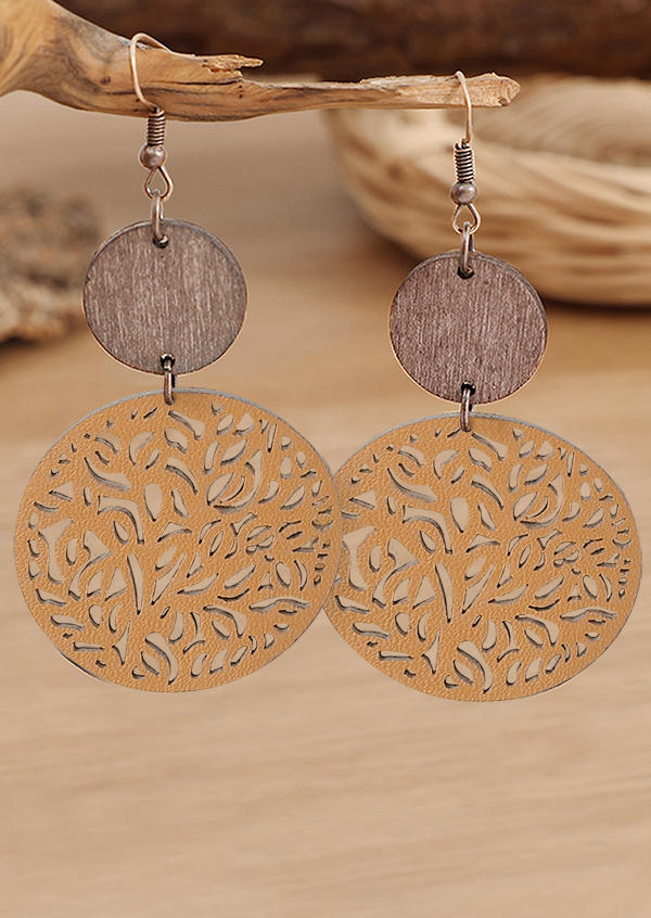 

Earrings Hollow Out Round Wooden Earrings in Brown. Size