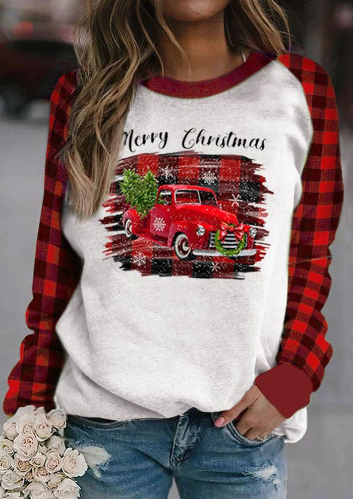 

Sweatshirts Merry Christmas Plaid Snowflake Pullover Sweatshirt in Multicolor. Size