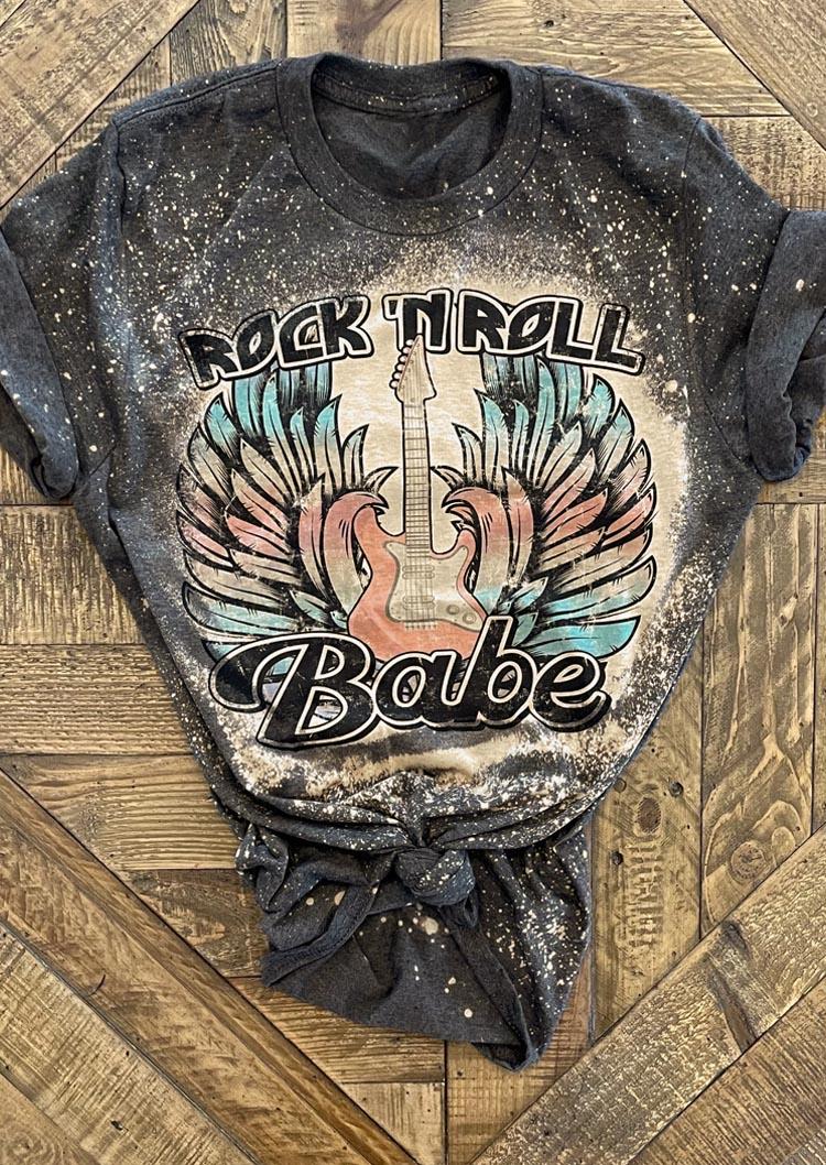 

T-shirts Tees Rock 'N Roll Babe Guitar Bleached T-Shirt Tee - Dark Grey in Gray. Size