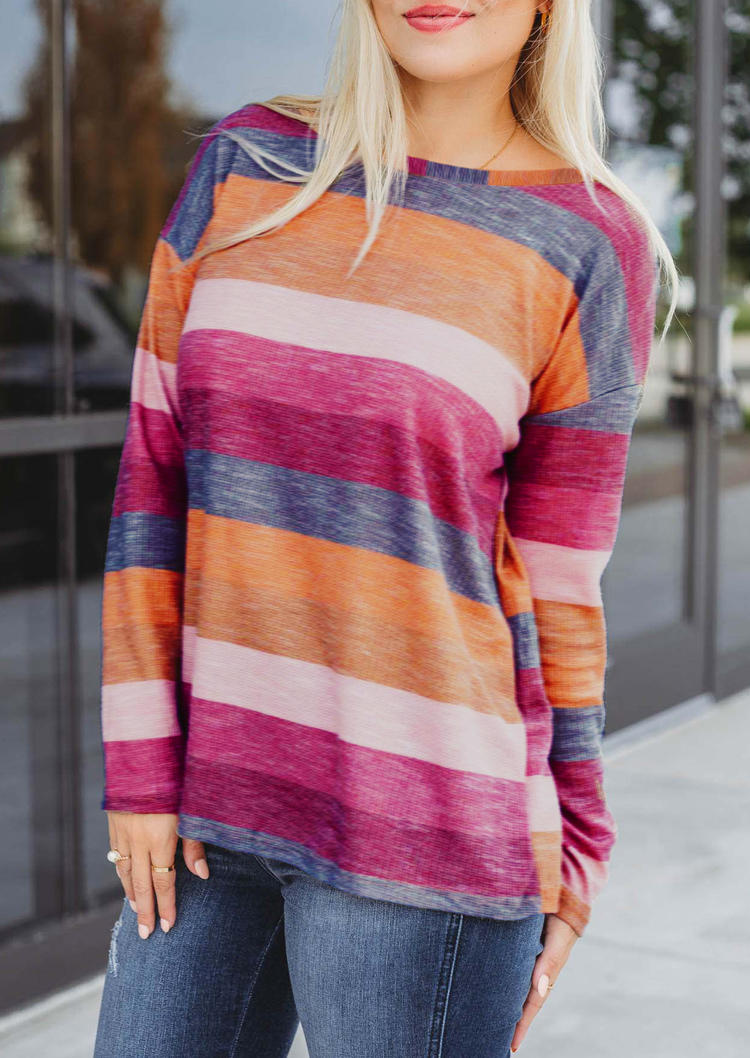 Color Block Striped Drop Shoulder O-Neck Blouse