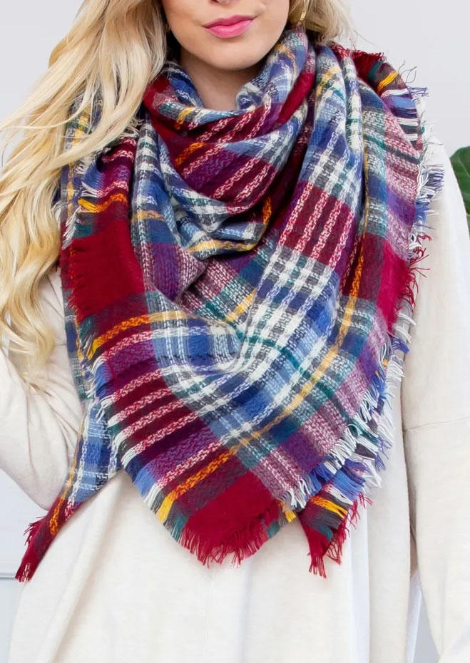 

Scarves Plaid Frayed Warm Shawl Scarf in Multicolor. Size