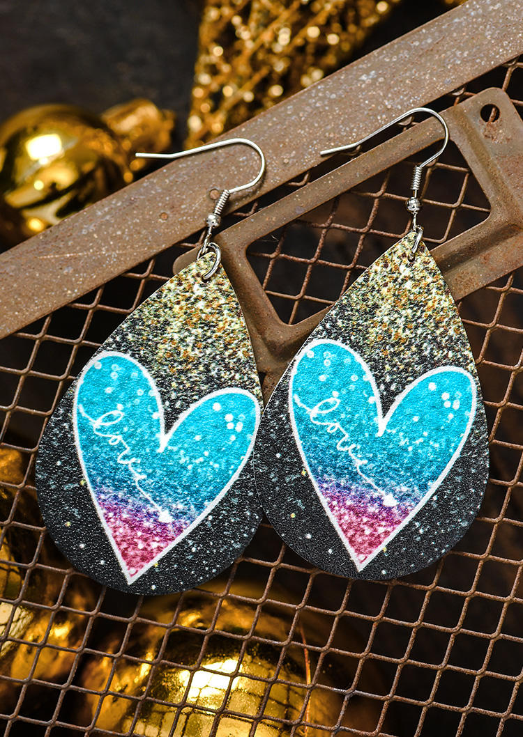 

Earrings Gradient Glitter Love Heart Water Drop Earrings in Multicolor. Size