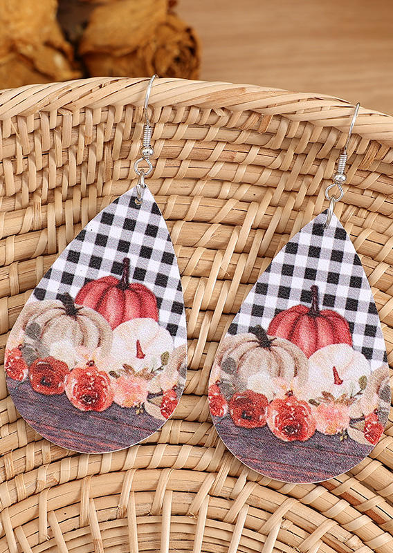 

Earrings Pumpkin Plaid PU Leather Earrings in Multicolor. Size