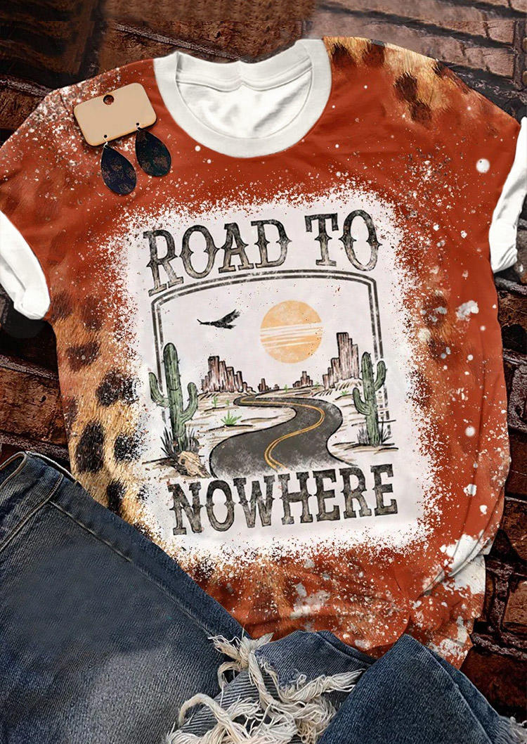 T-shirts Tees Road To Nowhere Leopard Cactus Bleached T-Shirt Tee in Multicolor. Size: L,M,S,XL