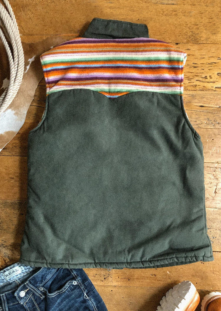 Coats Serape Striped Pocket Button Zipper Sleeveless Vest Coat in Multicolor. Size: L,M