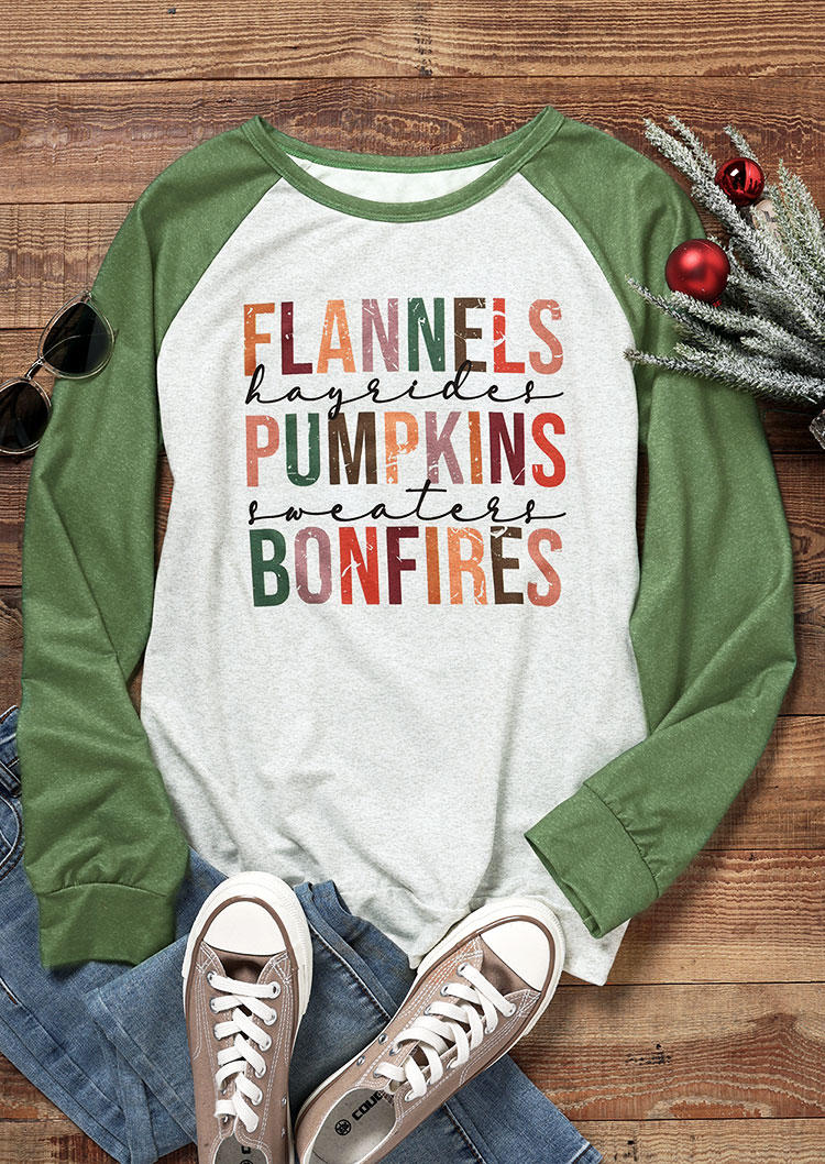 Flannels Pumpkins Bonfires Pullover Sweatshirt - Green