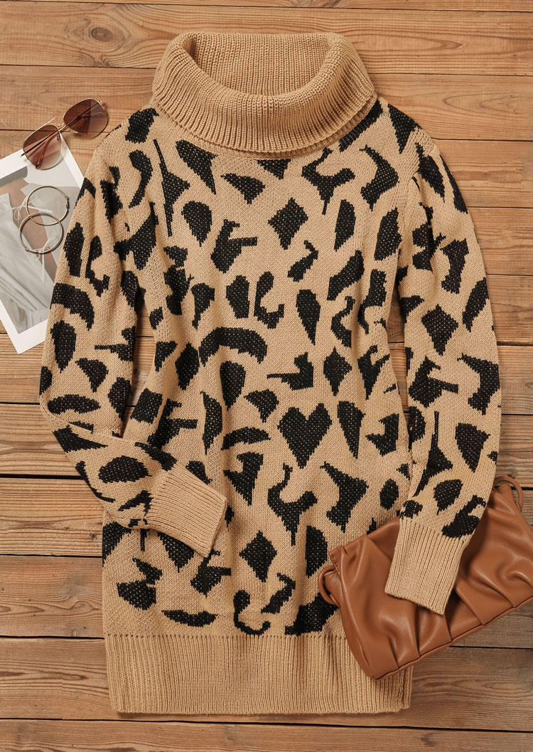 

Sweater Dresses Leopard Long Sleeve Turtleneck Sweater Dress in Multicolor. Size: L