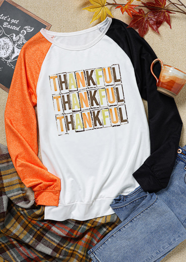 

Sweatshirts Thankful Color Block Pullover Sweatshirt in White. Size: L,M,,XL