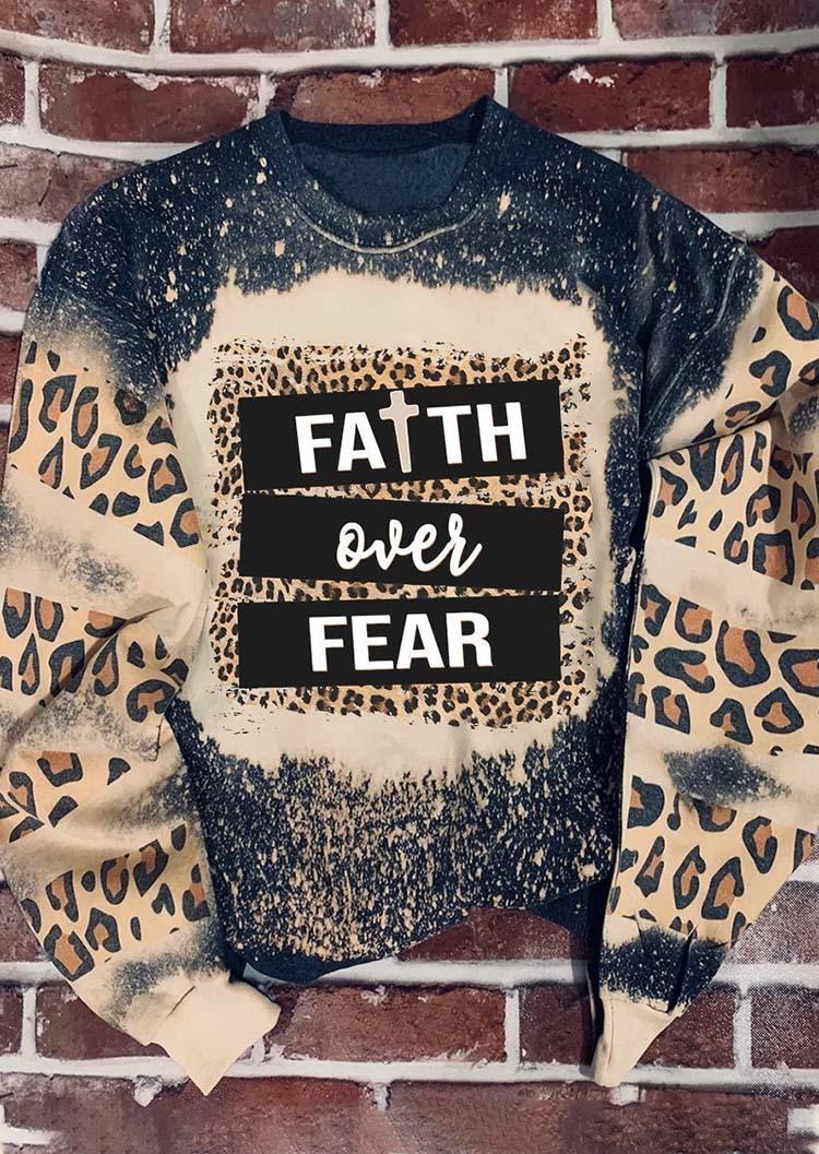 

Sweatshirts Faith Over Fear Leopard Pullover Sweatshirt in Multicolor. Size