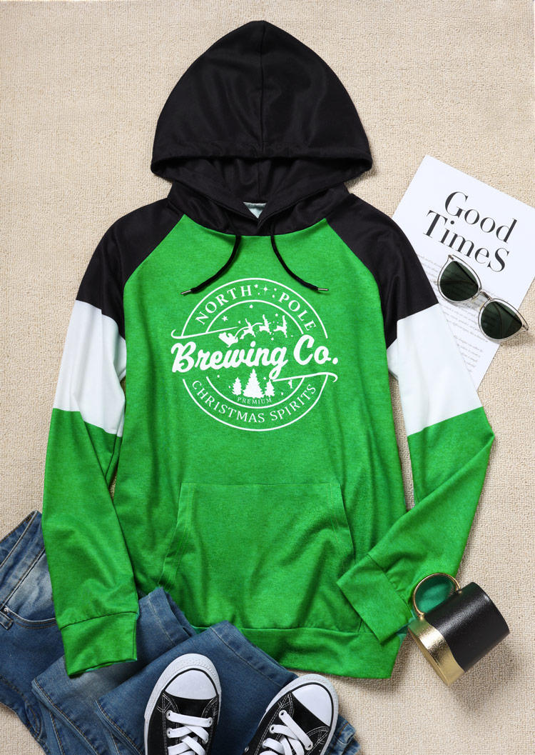 

Hoodies Christmas Brewing Co. Color Block Pullover Hoodie in Green. Size