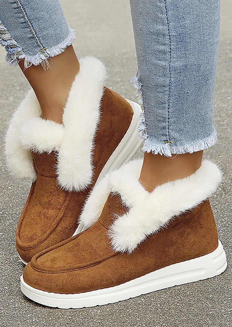 

Boots Round Toe Plush Warm Snow Boots in Brown. Size