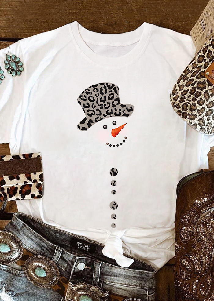 

T-shirts Tees Christmas Snowman Leopard T-Shirt Tee in White. Size
