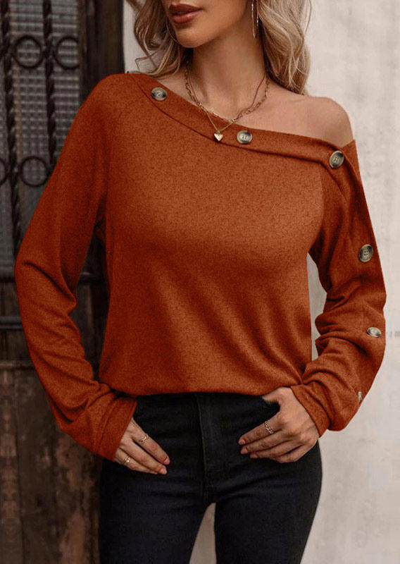 Blouses Side Button Long Sleeve Blouse in Orange. Size: L,S,XL