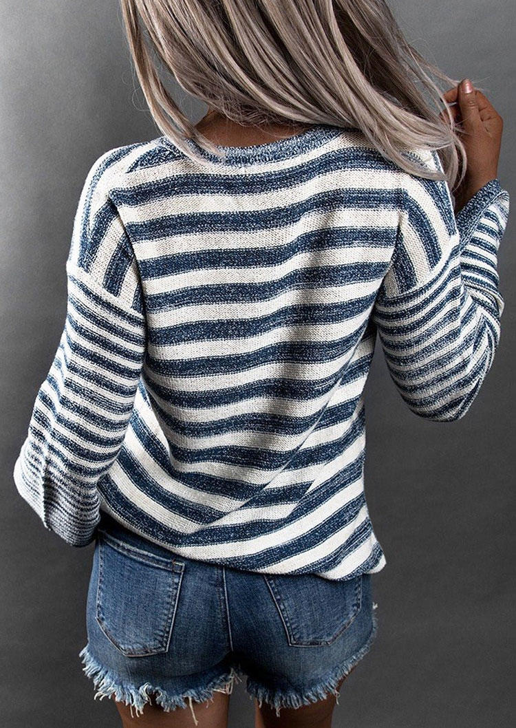 Sweaters Striped Lace Up Drop Shoulder Sweater in Multicolor. Size: L,M,S,XL