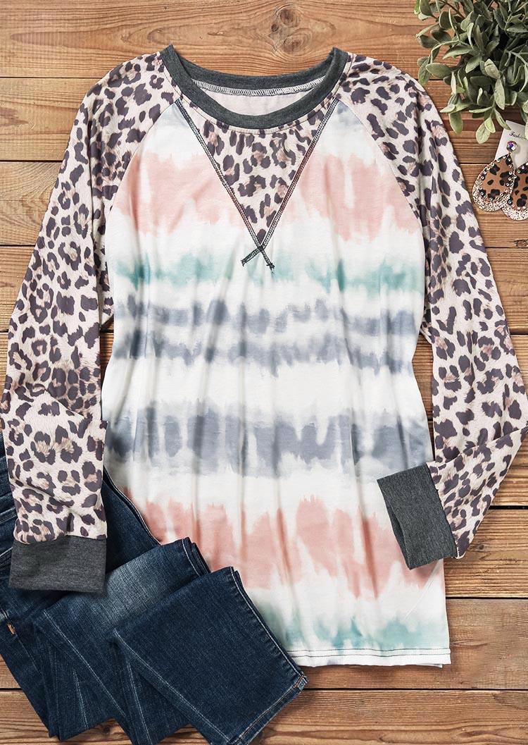 

Blouses Leopard Tie Dye O-Neck Blouse in Multicolor. Size