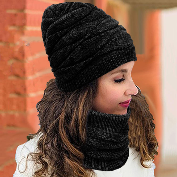 

Hats 2Pcs Warm Knitted Beanie Hat And Neck Warmer Set in Black. Size