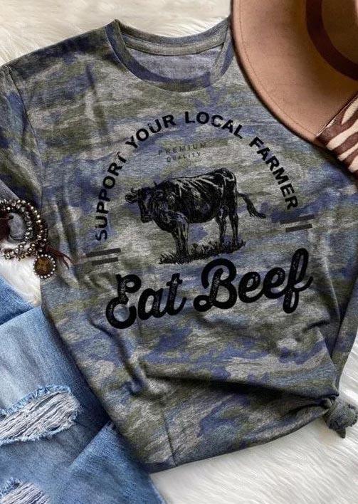 

T-shirts Tees Support Your Local Farmer Eat Beef Camouflage T-Shirt Tee in Multicolor. Size