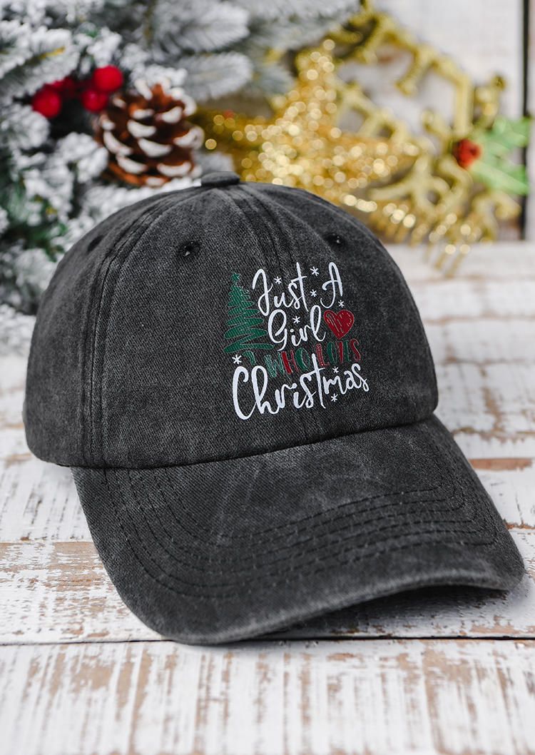 

Hats Just A Girl Who Loves Christmas Tree Heart Baseball Cap in Black. Size