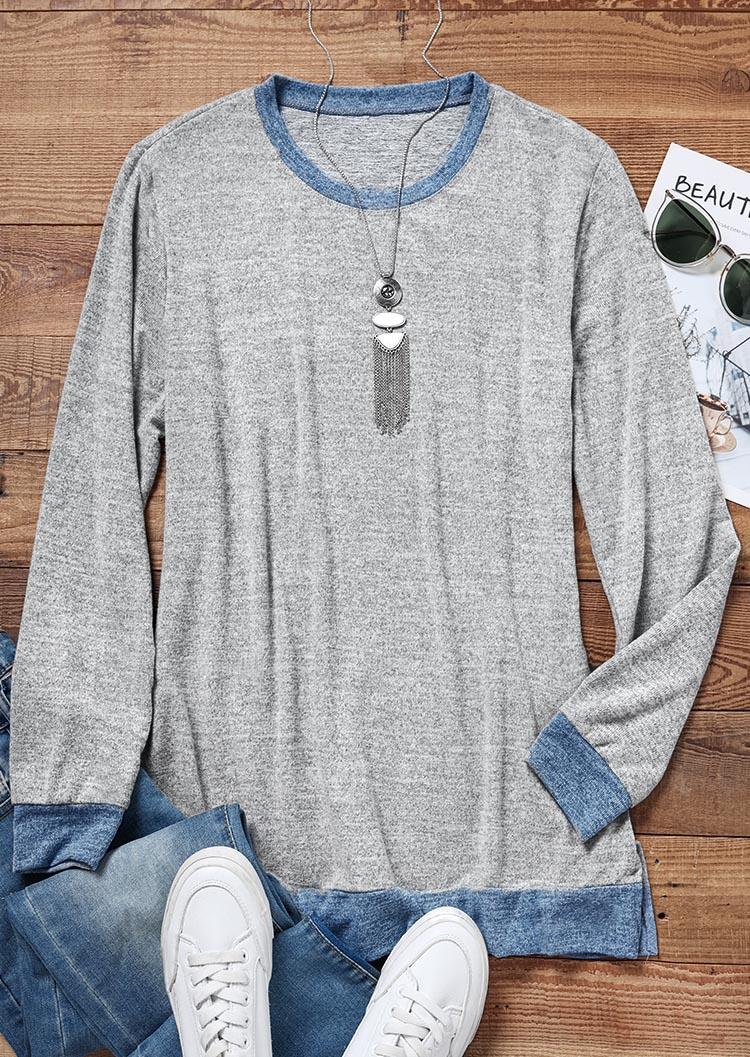 Sweatshirts Long Sleeve Slit Pullover Sweatshirt in Gray. Size: L,XL